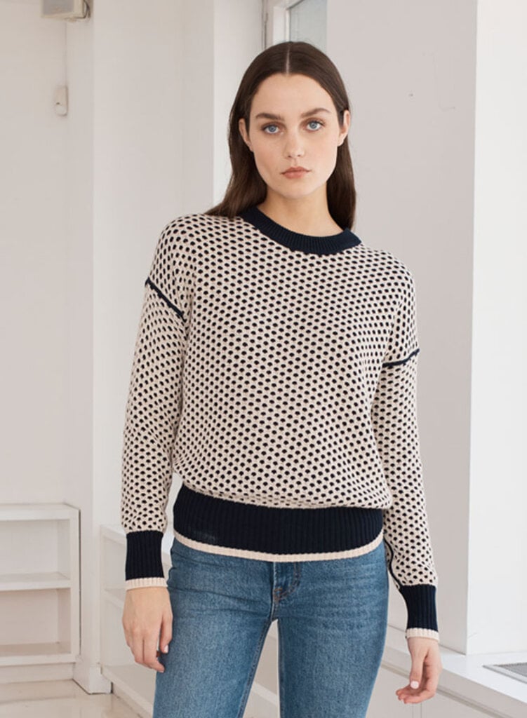 Autumn Cashmere Reversible 2-Tone Mesh Sweatshirt in Navy Blue-Natural