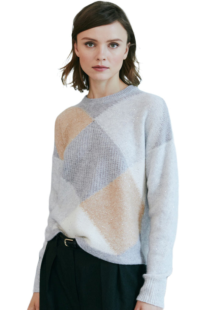 Autumn Cashmere Sequin Diamond Crewneck Sweater in Sweatshirt Combo