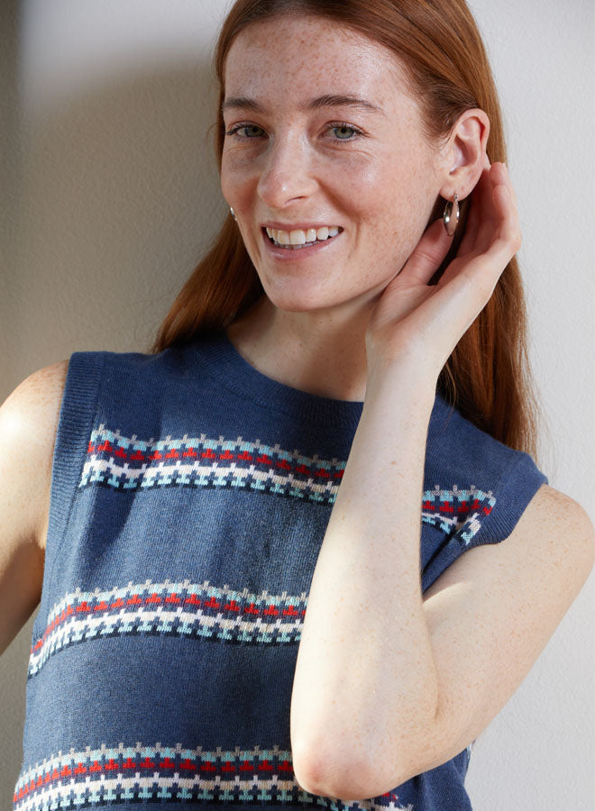 Autumn Cashmere Striped Jacquard Sleeveless Crew