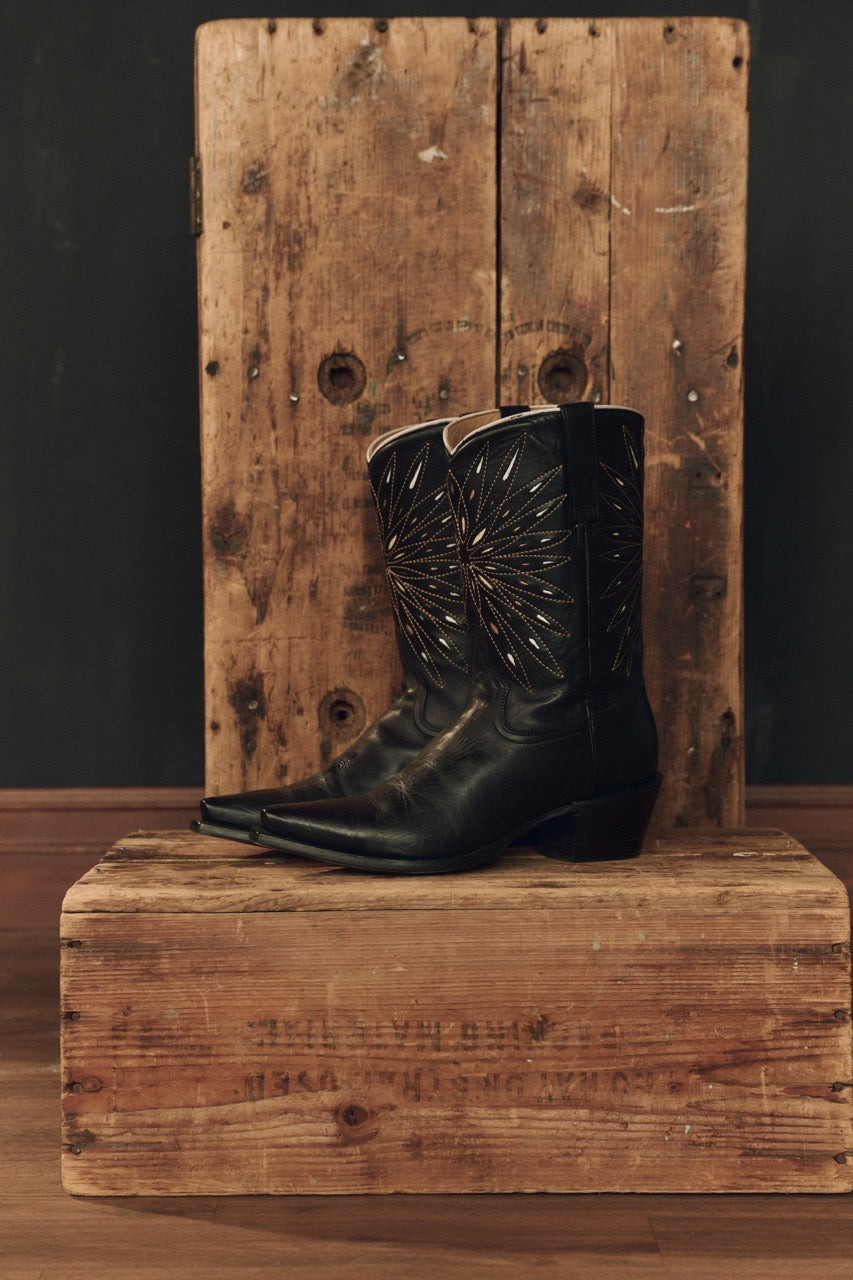 The Great x Stetson The Southwest Cowboy Boot In Black with Gold Sunburst