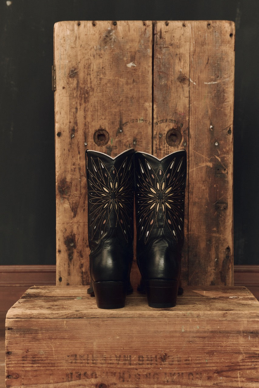 The Great x Stetson The Southwest Cowboy Boot In Black with Gold Sunburst