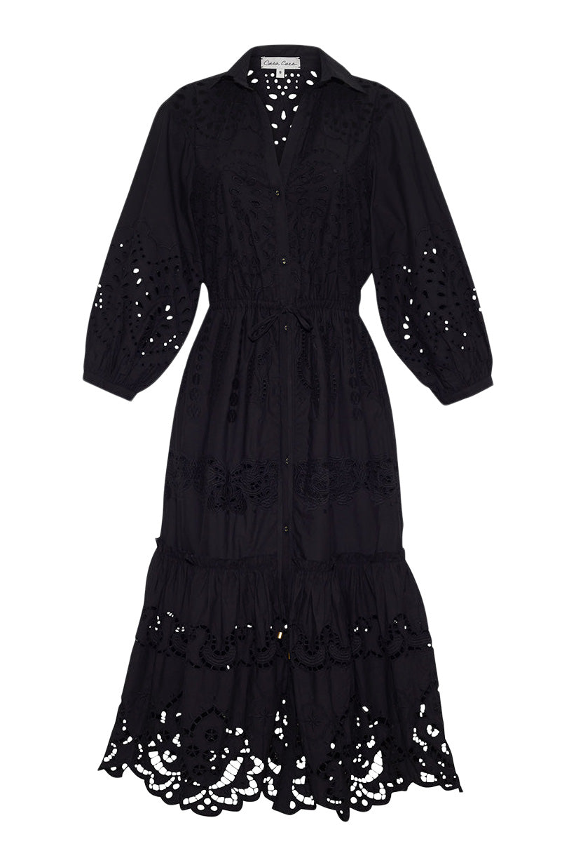 Cara Cara Hutton Dress in Black Embroidered Eyelet