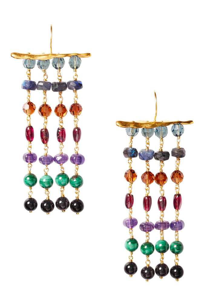 Labradorite Bead and Dangle Earrings with Gold-plated Sterling Silver
