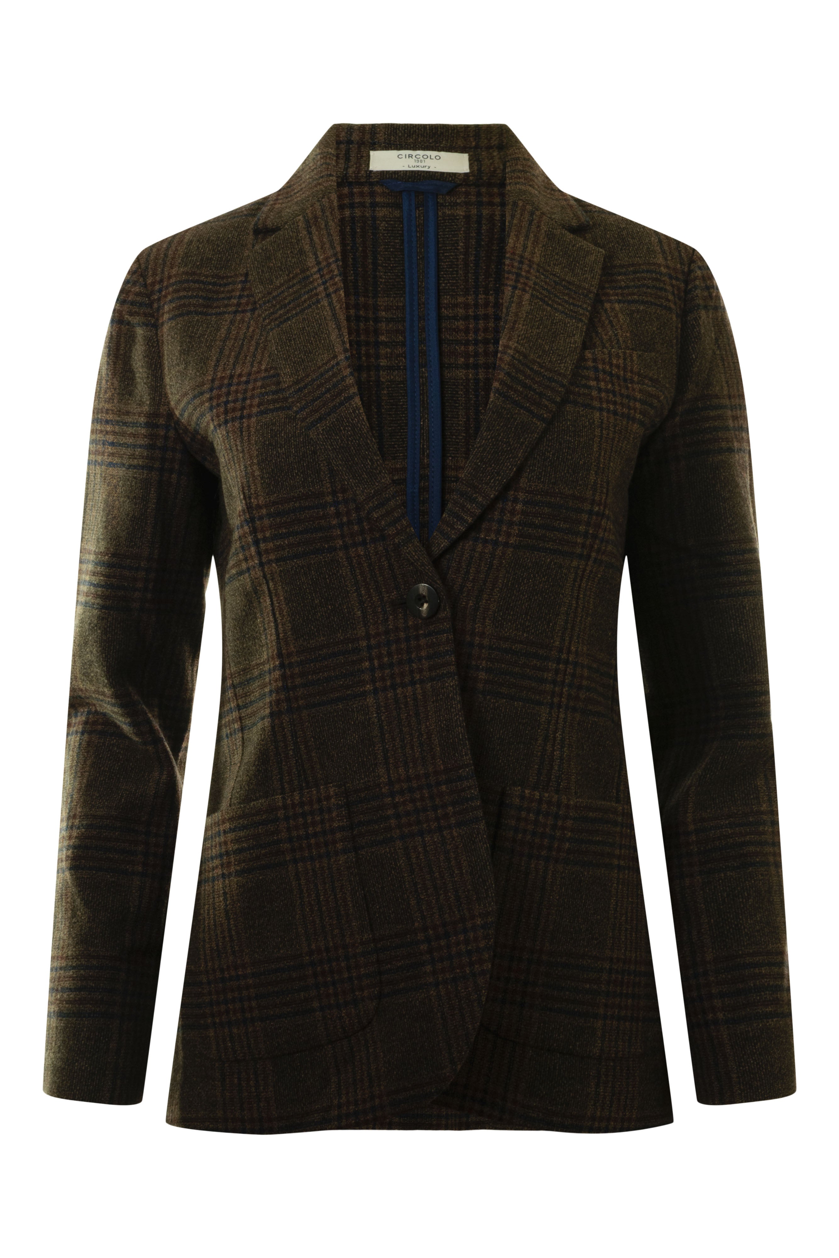 Circolo 1901 Luxury Check Wool Cashmere Blazer in Corteccia