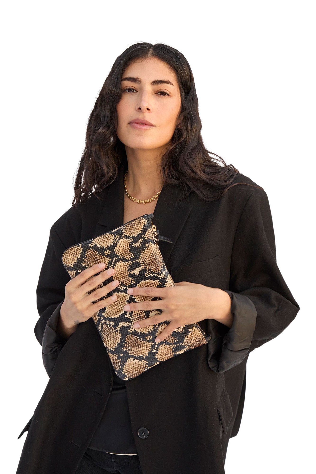 Clare V. Flat Clutch w/ Tabs
in Tan Desert Snake