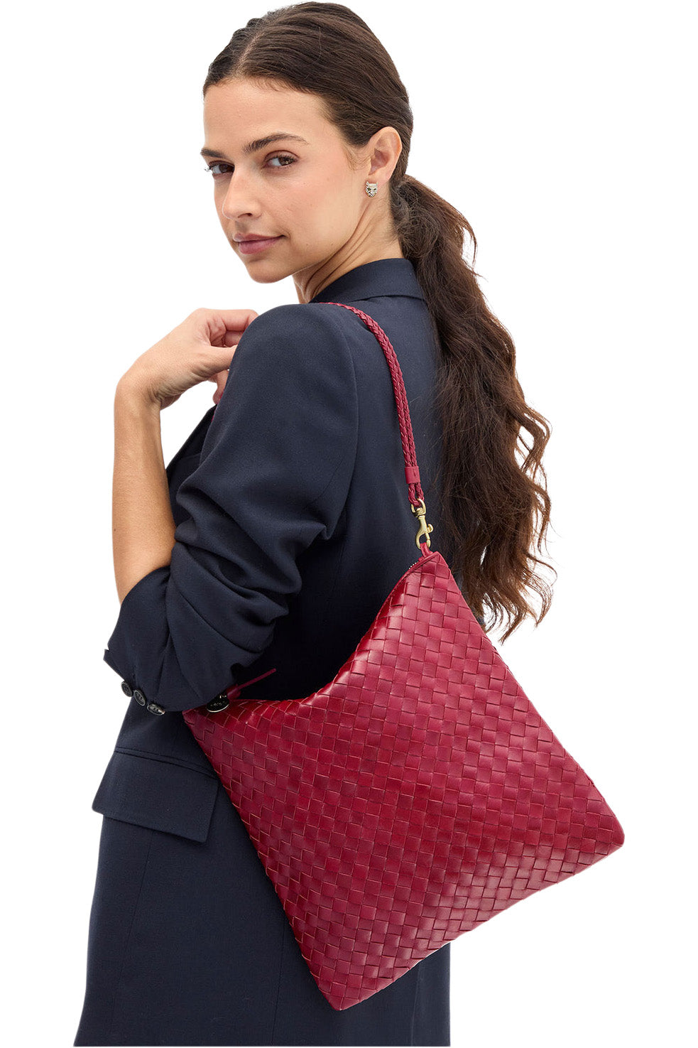 Clare V. Foldover Clutch w/ Strap in Garnet