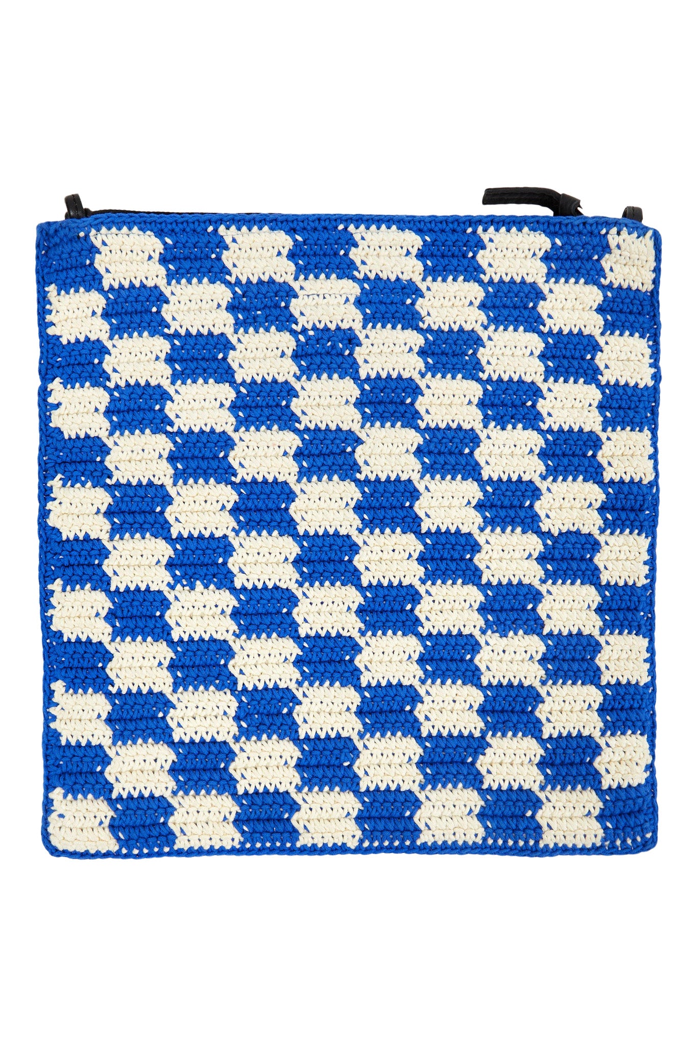 Clare V. Foldover Clutch with Tabs in Cobalt & Cream Crochet Checker