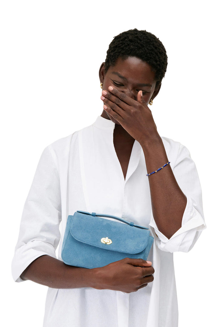 Clare V. Kathryn Bag in Desert Blue Suede