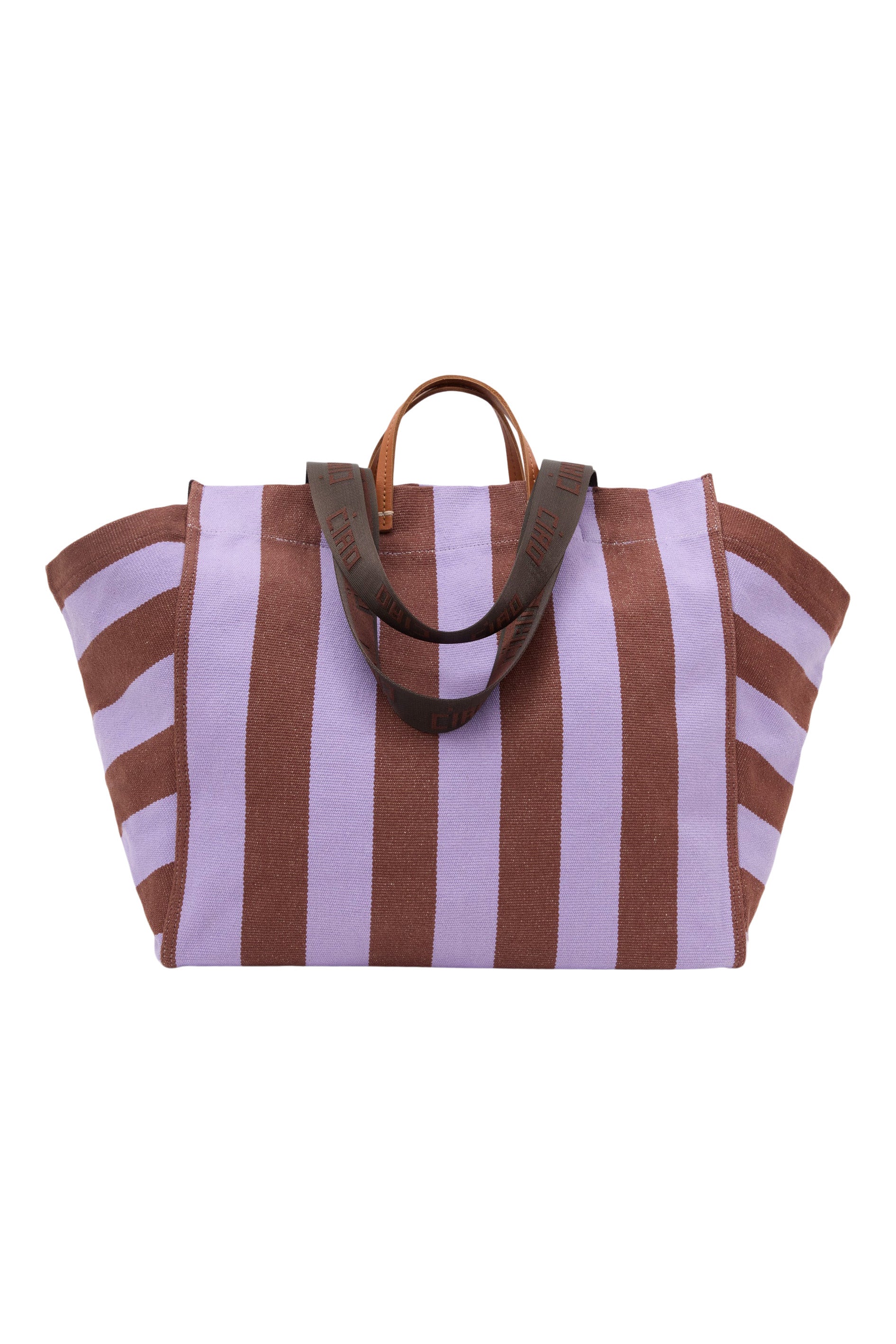 Clare V. Le Cote Tote in Jacaranda - Hazelnut Canvas Stripe