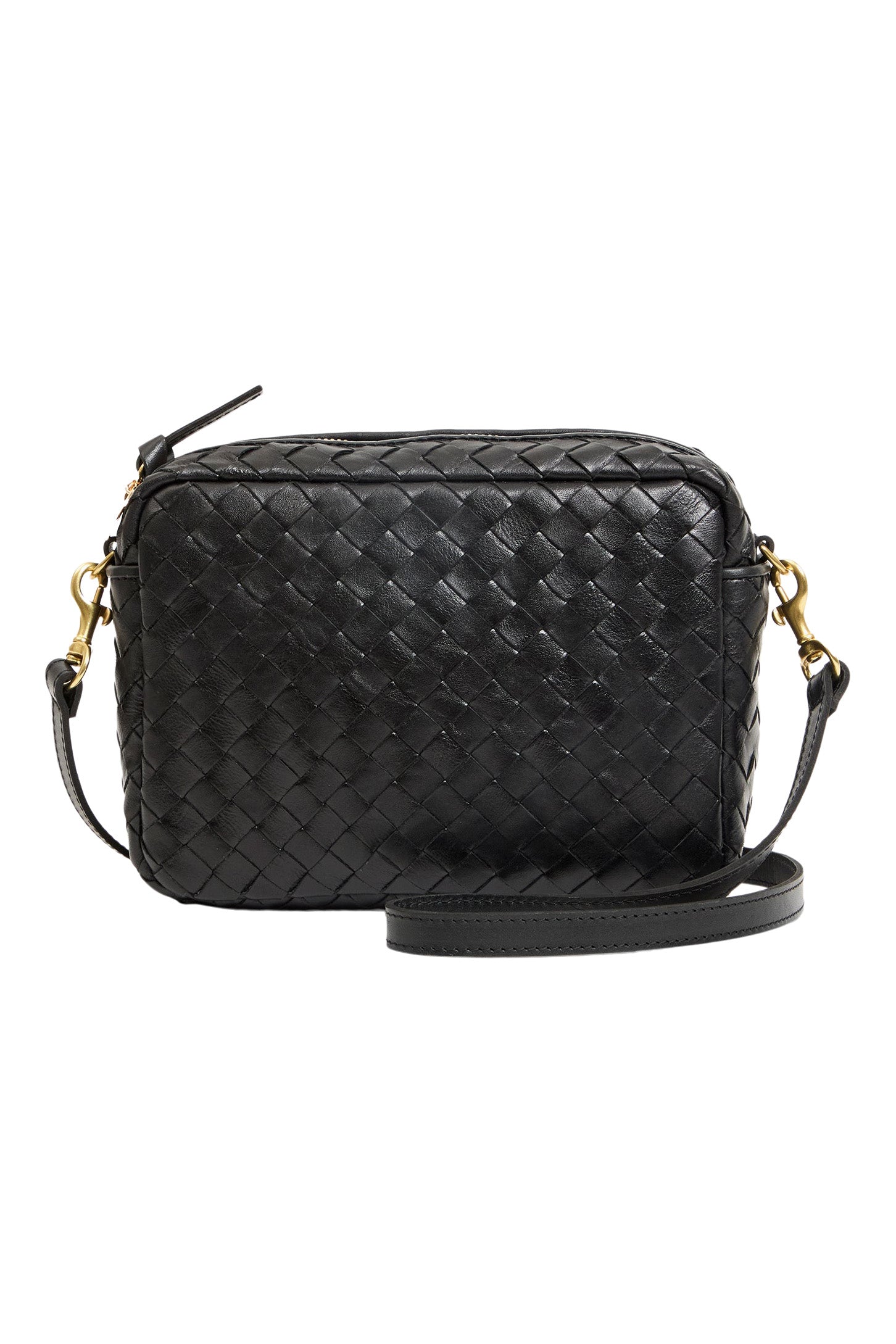 Clare V. Midi Sac in Black Diagonal Woven