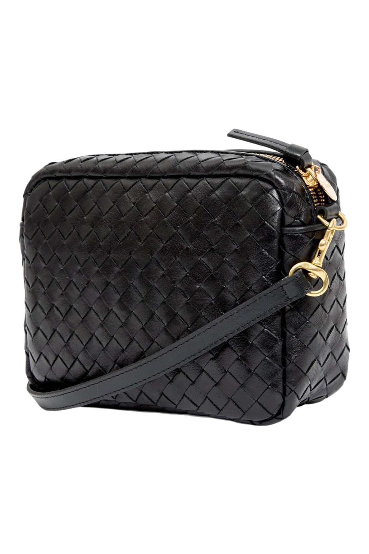 Clare V. Midi Sac in Black Diagonal Woven