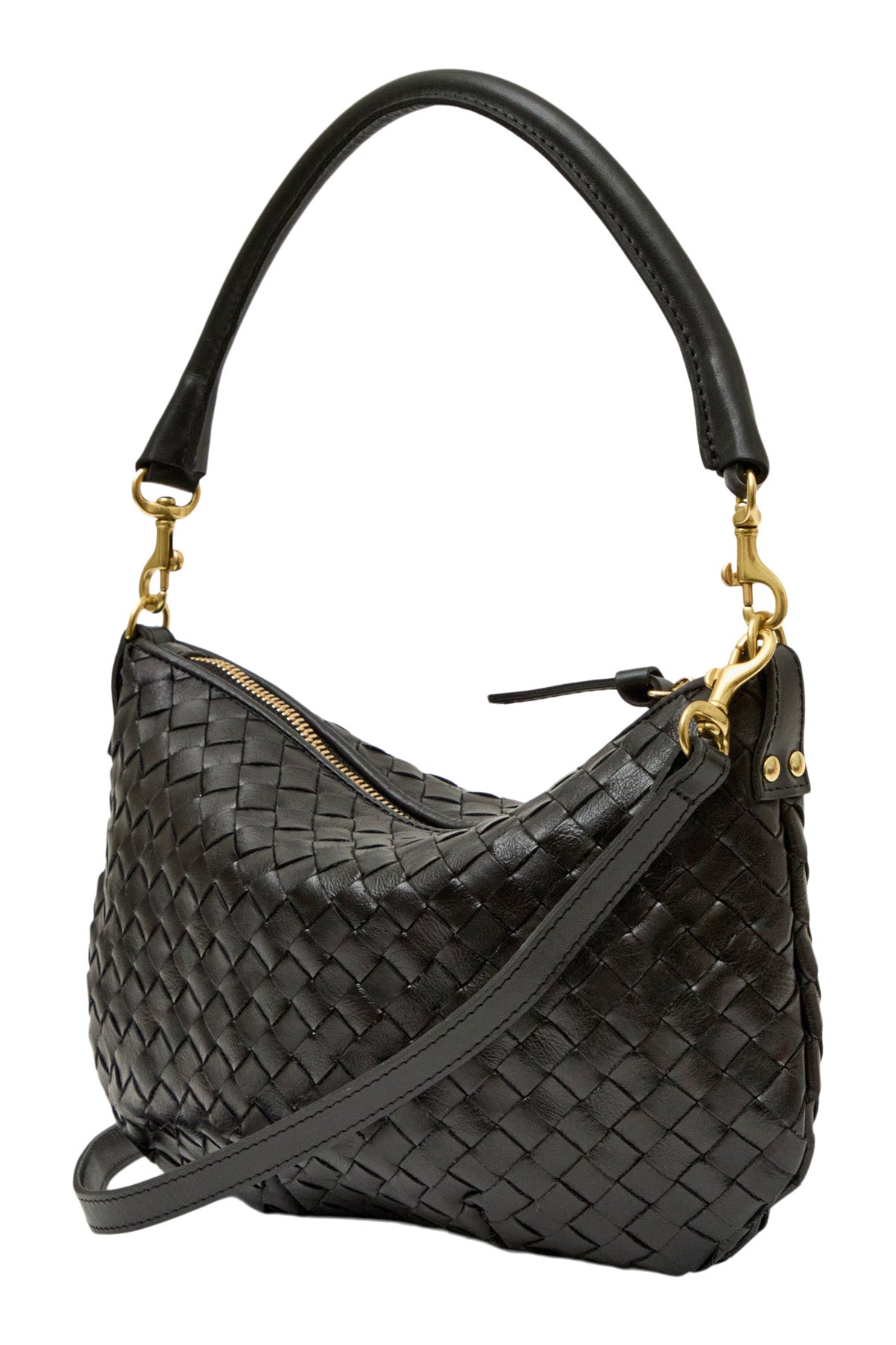 Clare V. Petit Moyen Messenger Bag in Black Diagonal Woven