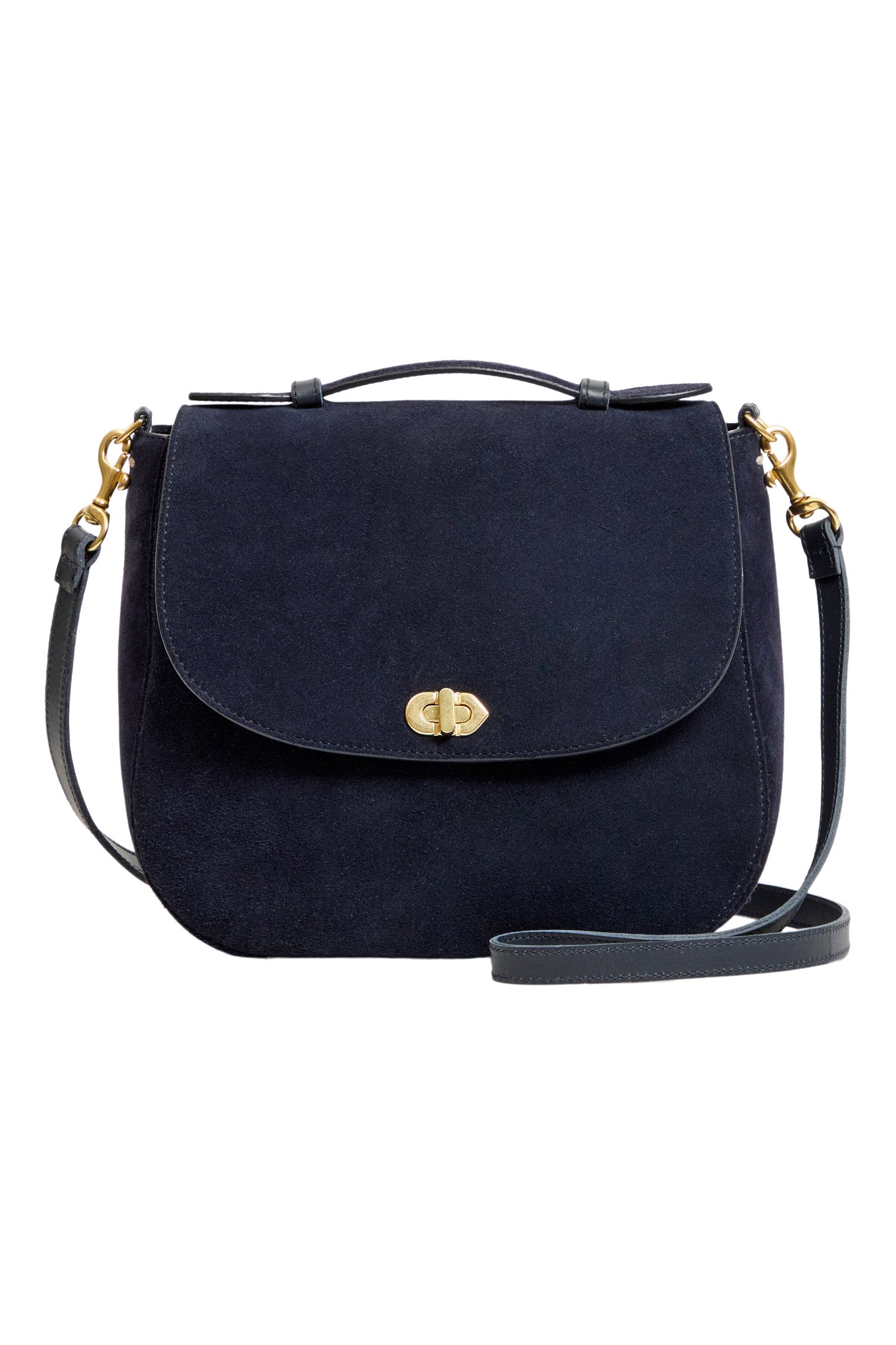 Clare V. Turnlock Louis Bag w/Top Handle in Navy Suede