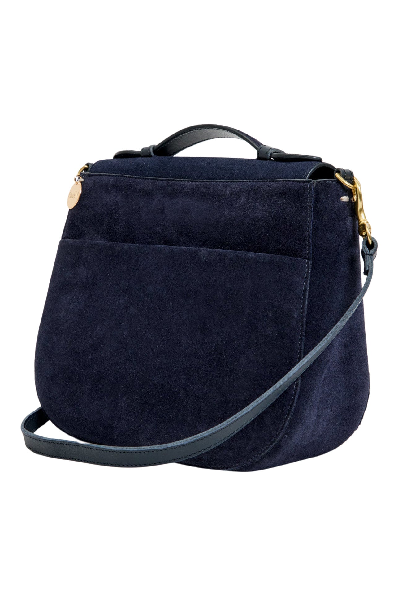 Clare V. Turnlock Louis Bag w/Top Handle in Navy Suede
