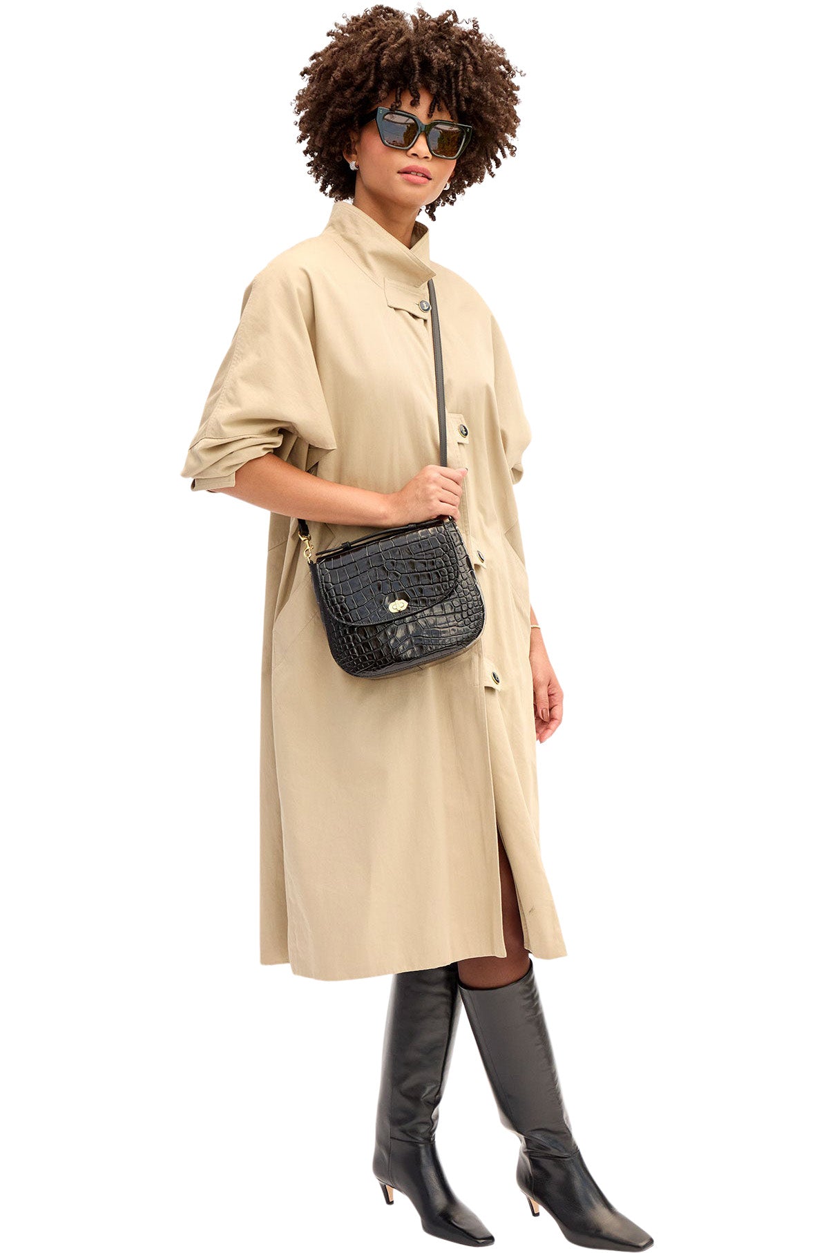 Clare V. Turnlock Louis with Top Handle in Black Croco