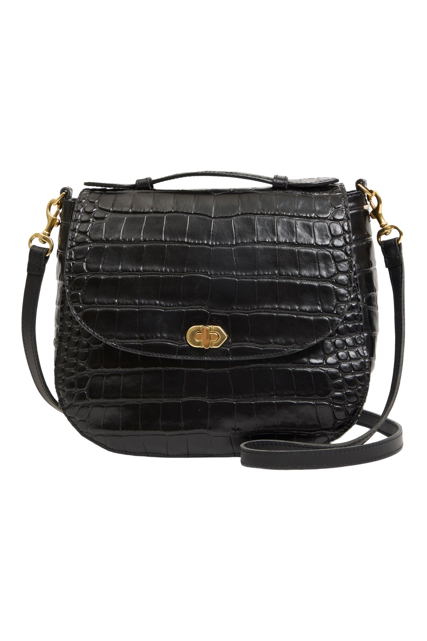 Clare V. Turnlock Louis with Top Handle in Black Croco