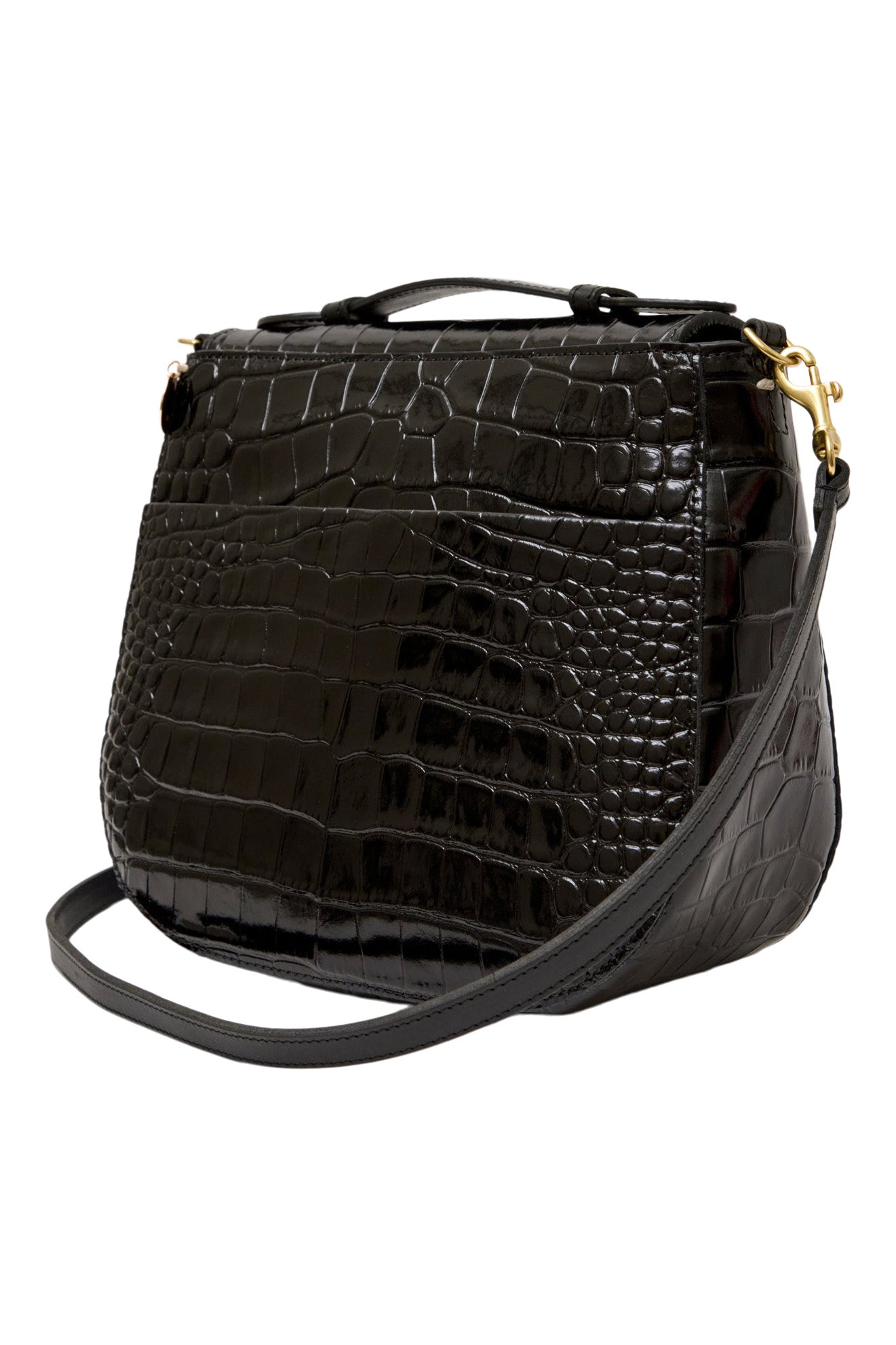 Clare V. Turnlock Louis with Top Handle in Black Croco