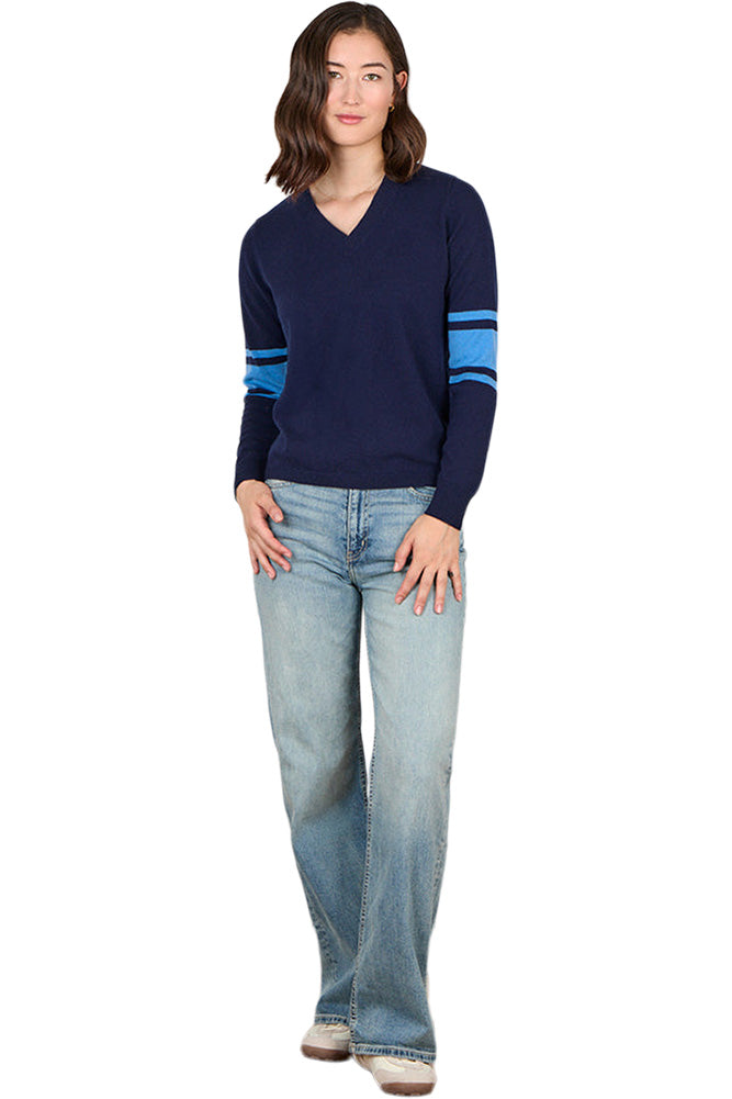 Cocoa Cashmere Althea Elbow Stripe Cashmere Sweater