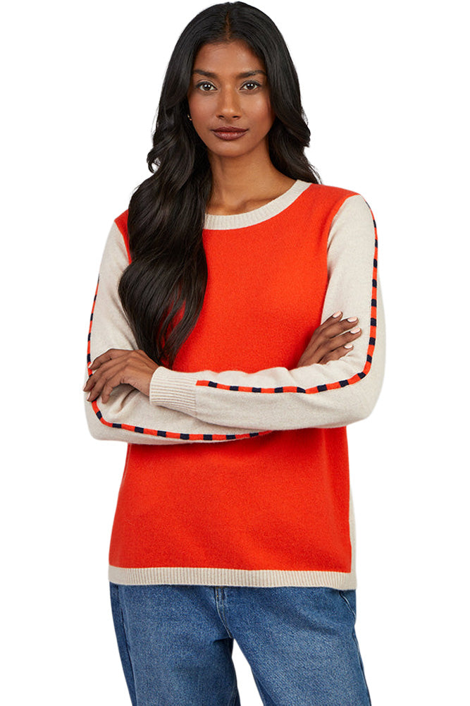 Cocoa Cashmere Nia Colorblock Sweater in Oatmeal Orange