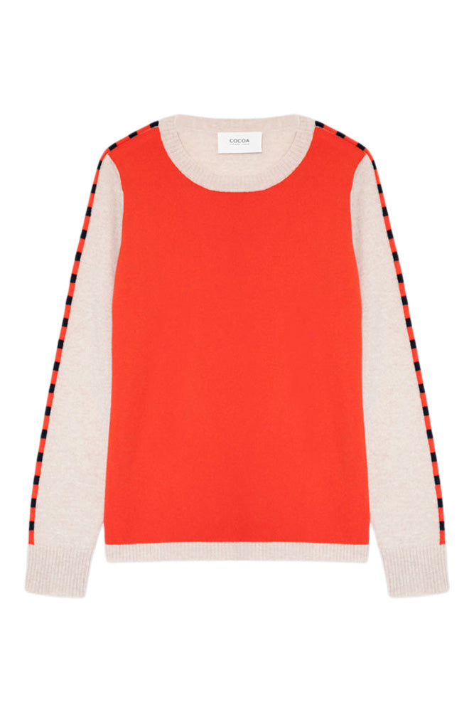 Cocoa Cashmere Nia Colorblock Sweater in Oatmeal Orange