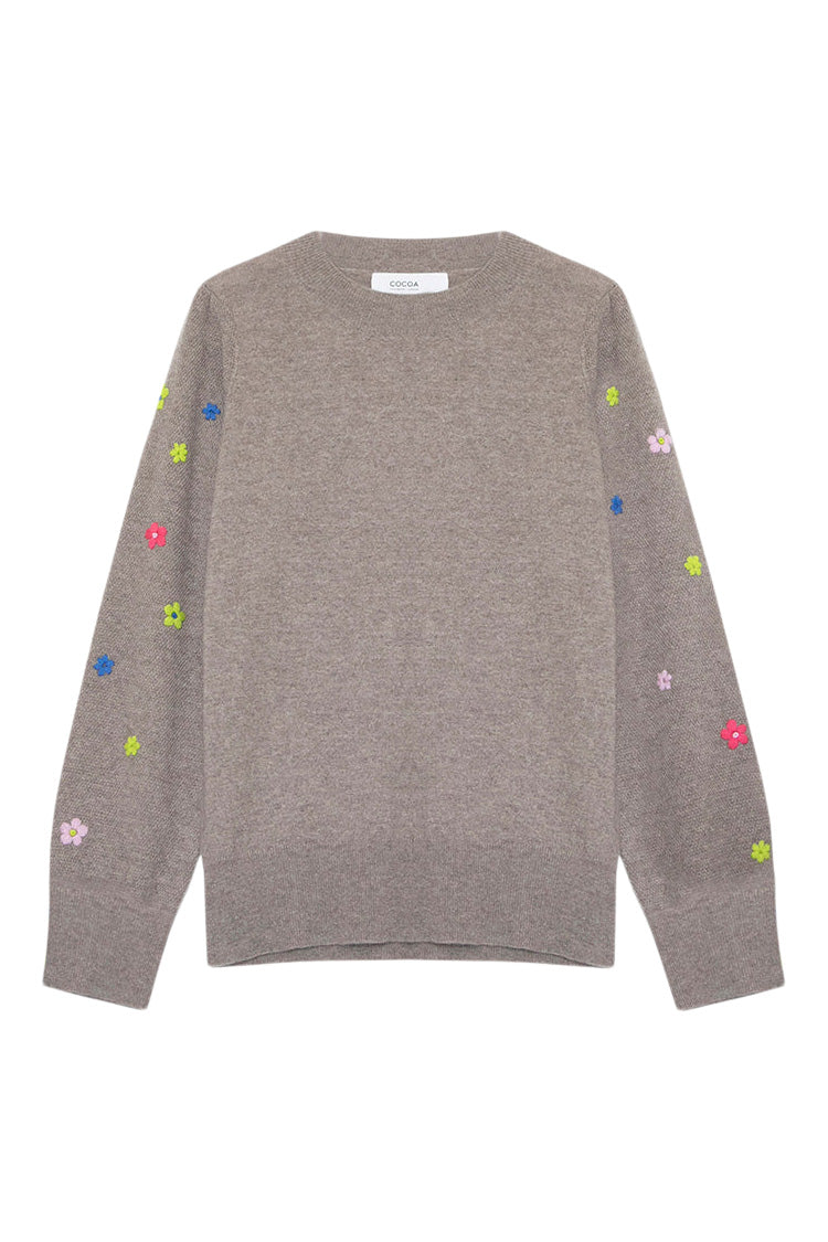 Cocoa Cashmere Quinn Flower Sweater in Natural Brown
