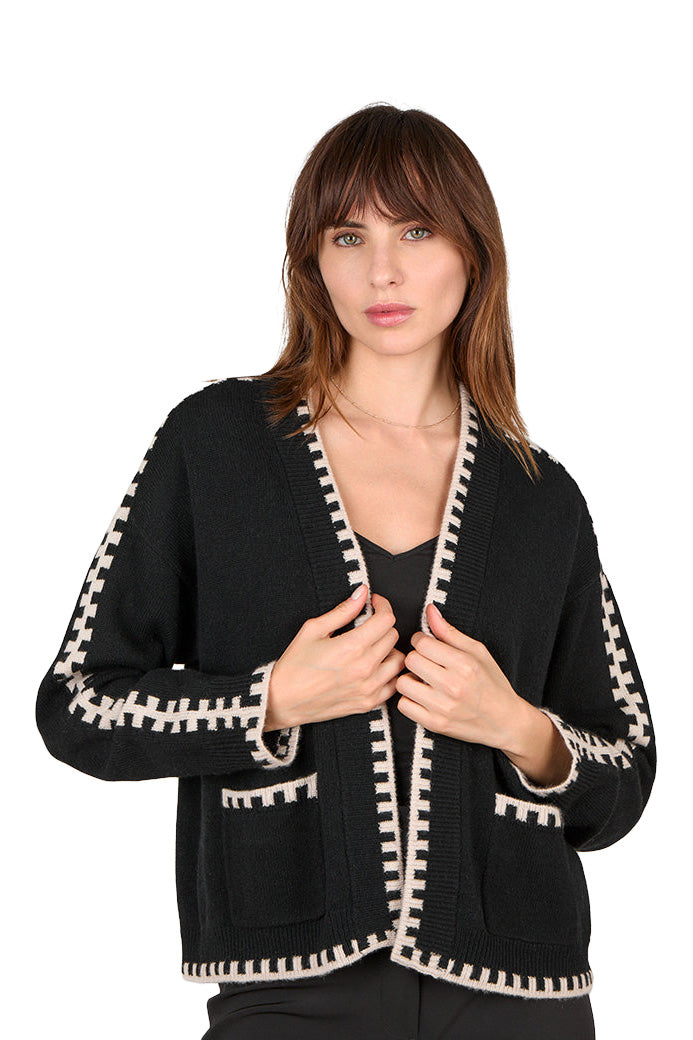 Cocoa Cashmere Zhenya Open Cardigan in Black