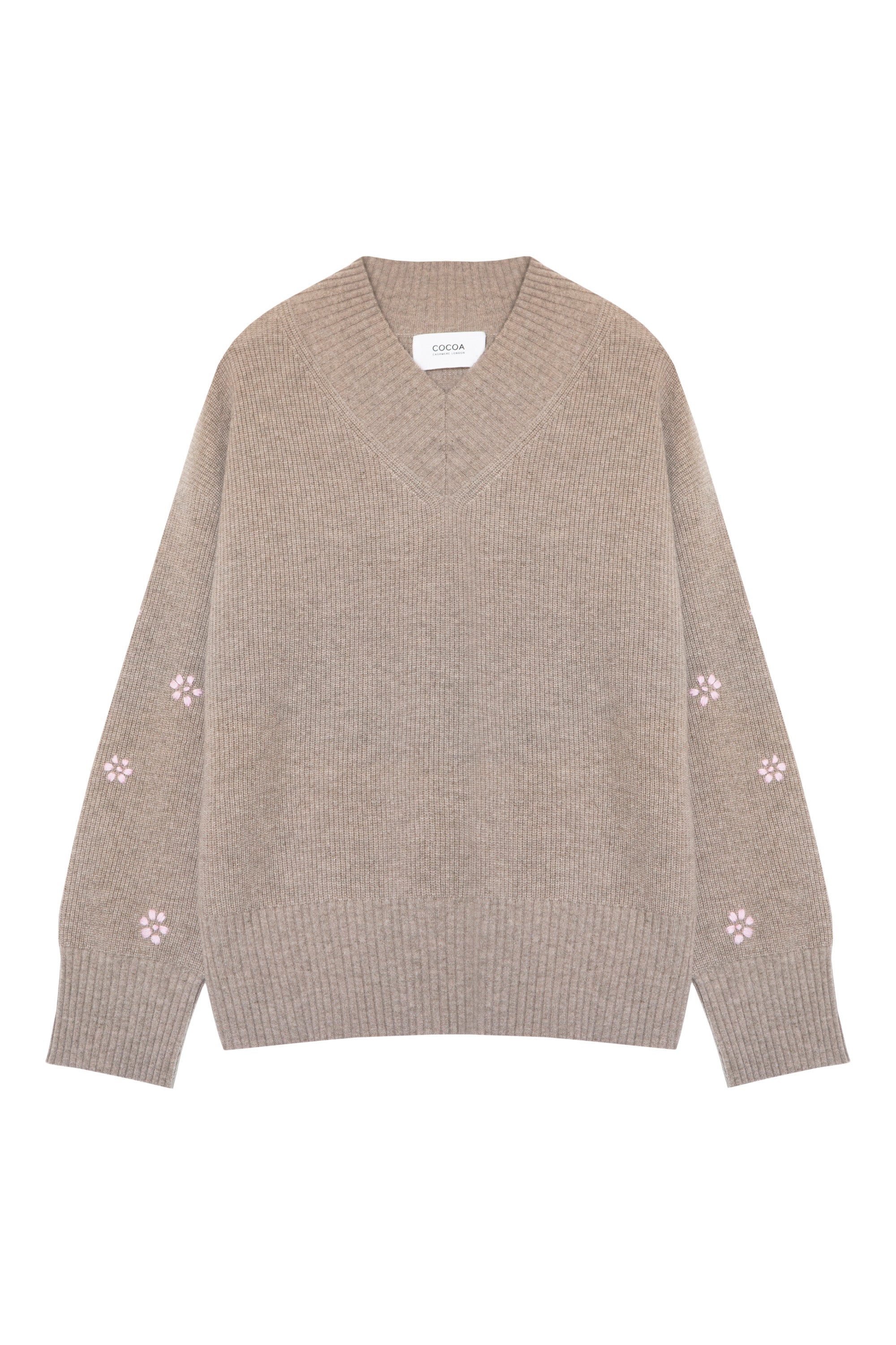 Cocoa Cashmere Zoya V-neck Sweater in Natural Brown