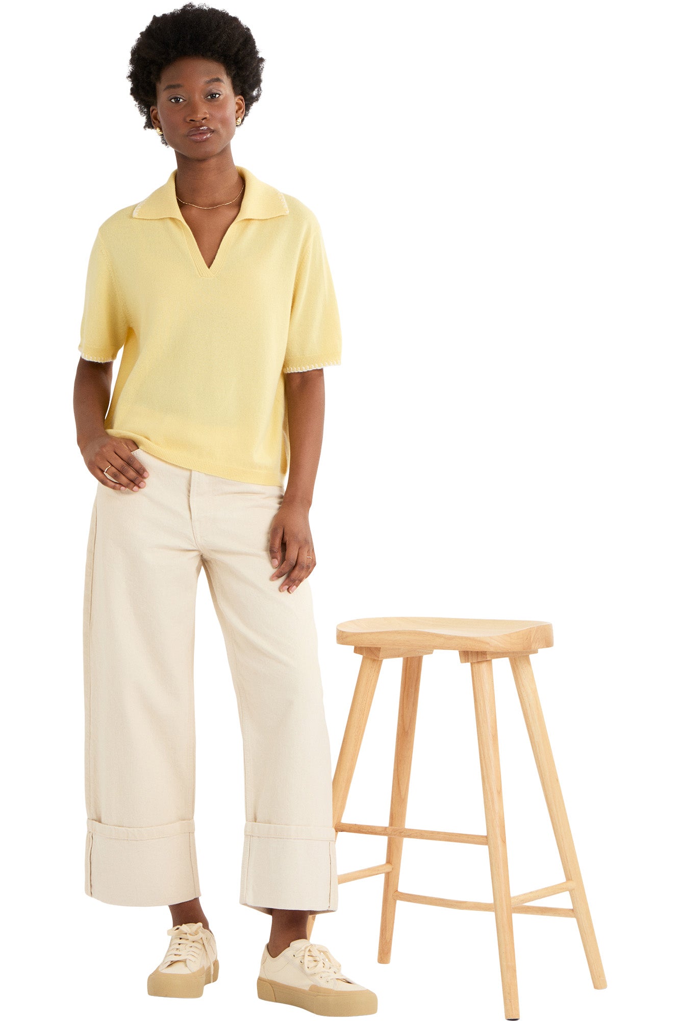 Cocoa Cashmere Lainey Short Sleeve Polo Sweater