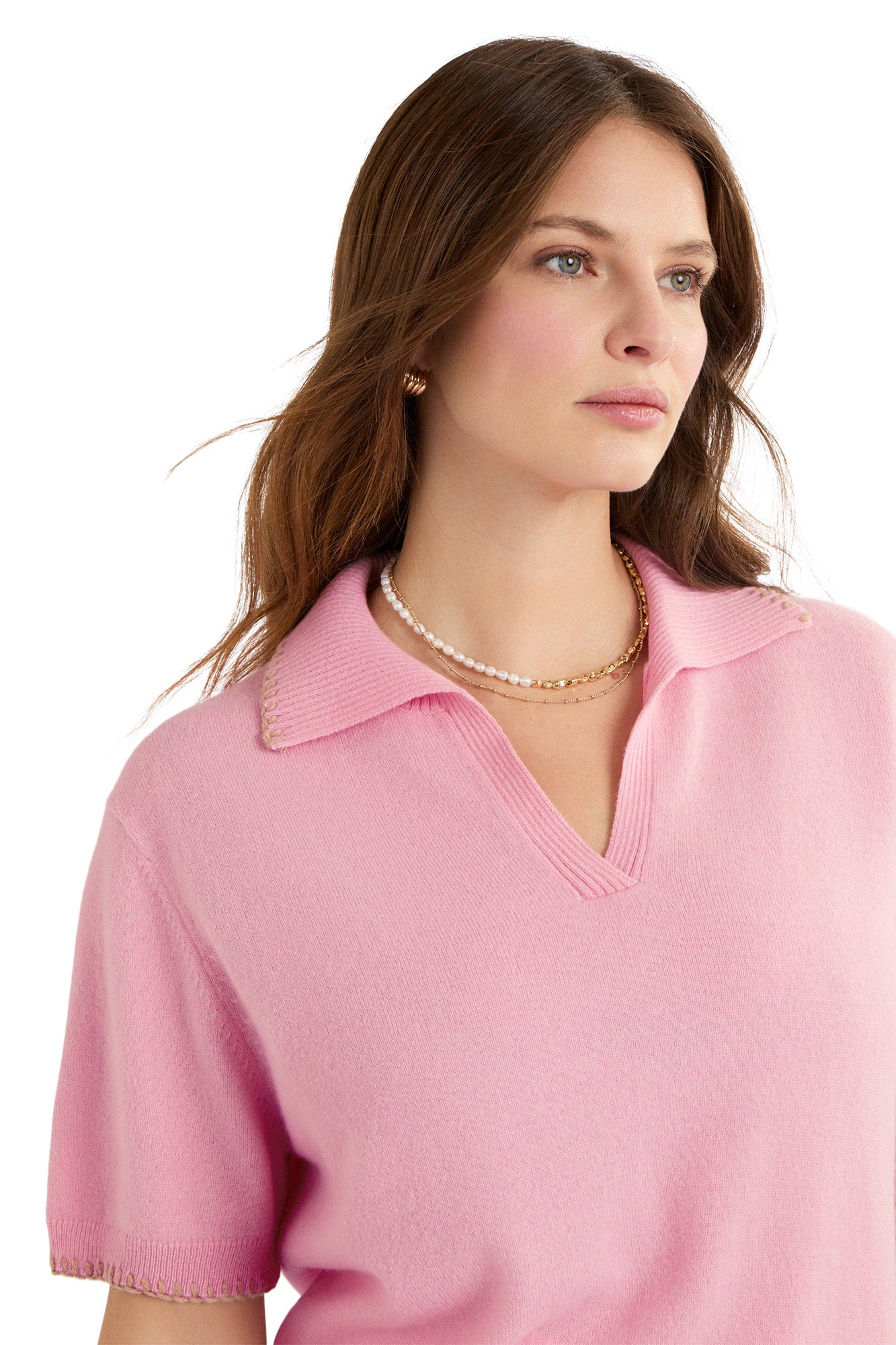 Cocoa Cashmere Lainey Short Sleeve Polo Sweater