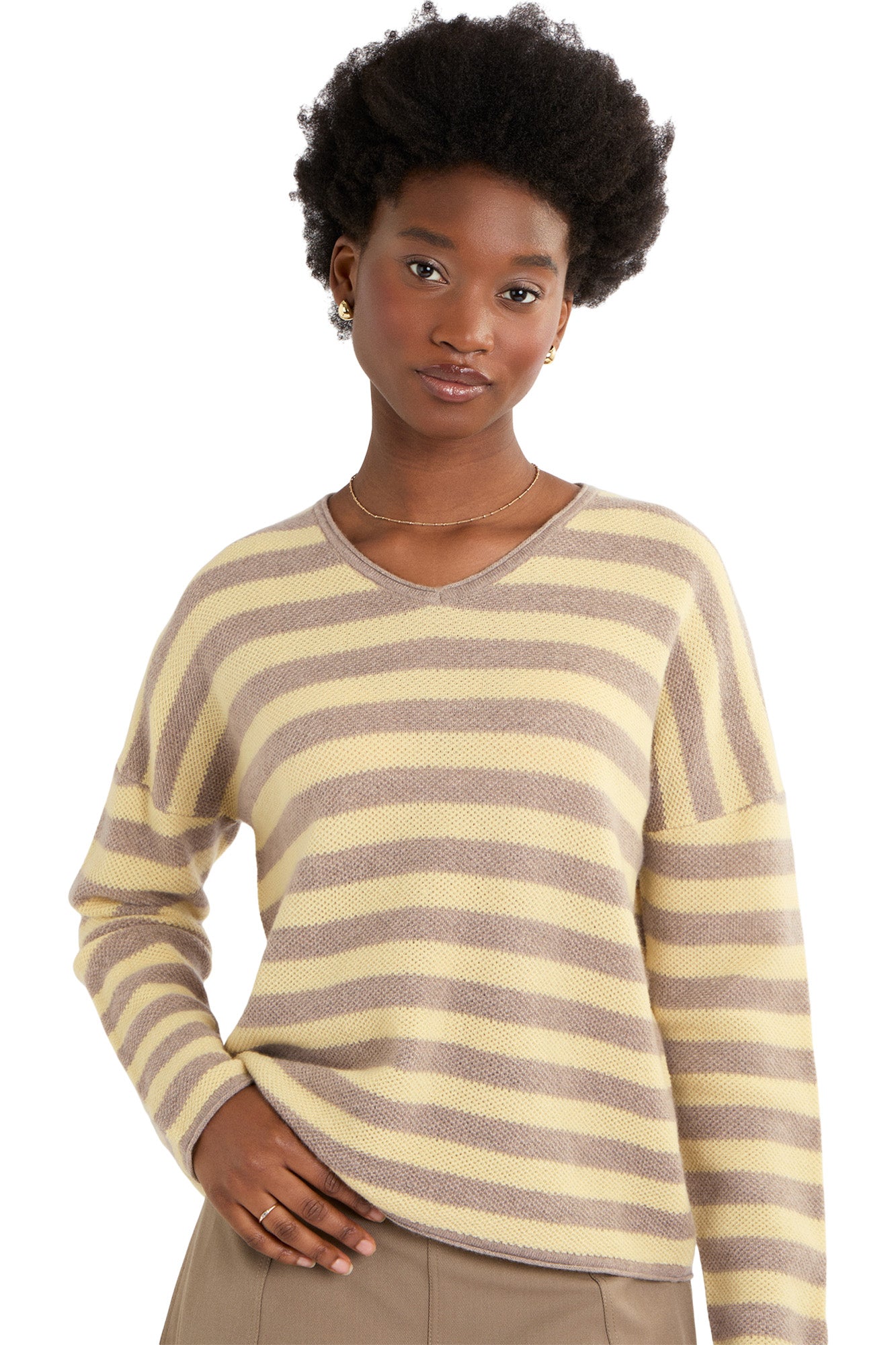 Cocoa Cashmere Milly Cashmere Vneck Sweater in Natural Brown - Daffodil