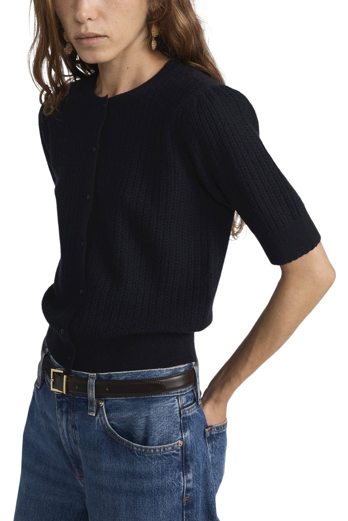 Frame Denim Chain Pointelle Cardigan in Navy