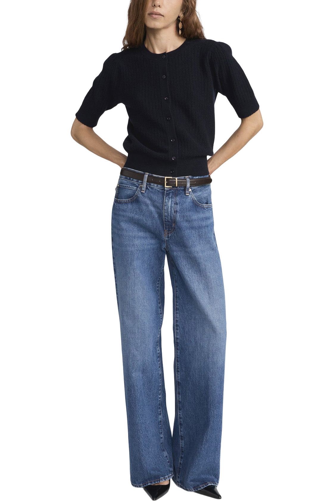 Frame Denim Chain Pointelle Cardigan in Navy