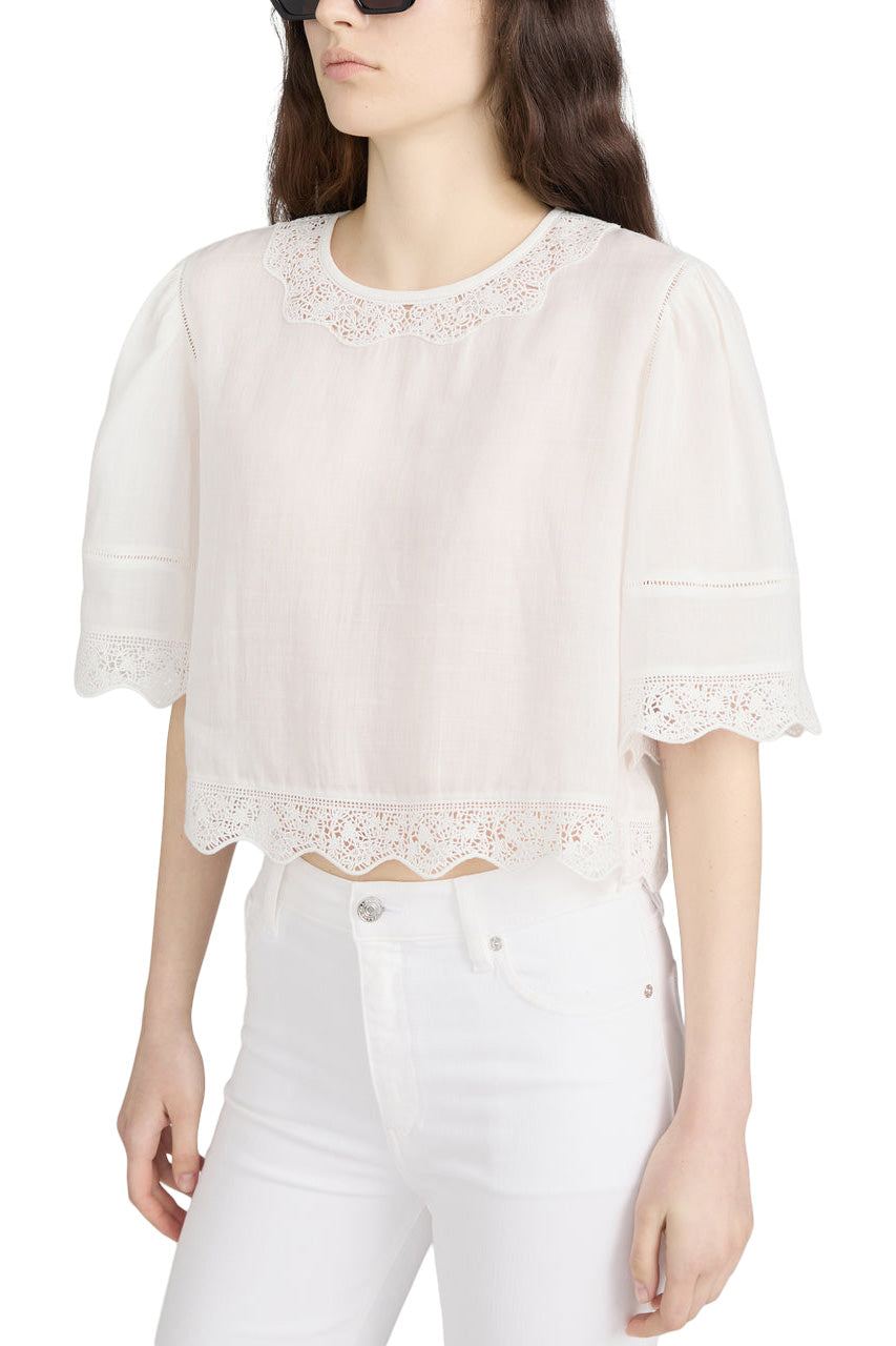 Frame Denim Embroidered Top in White