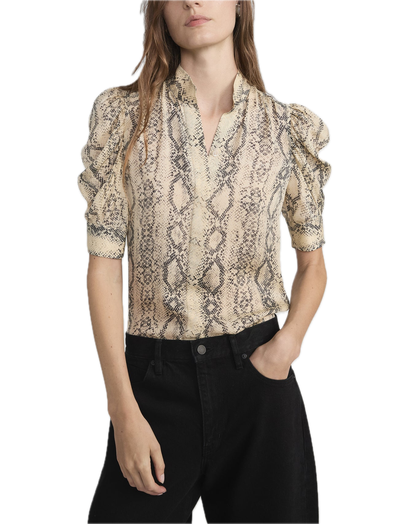 Frame Denim Gillian Snake Top in Camel Multi