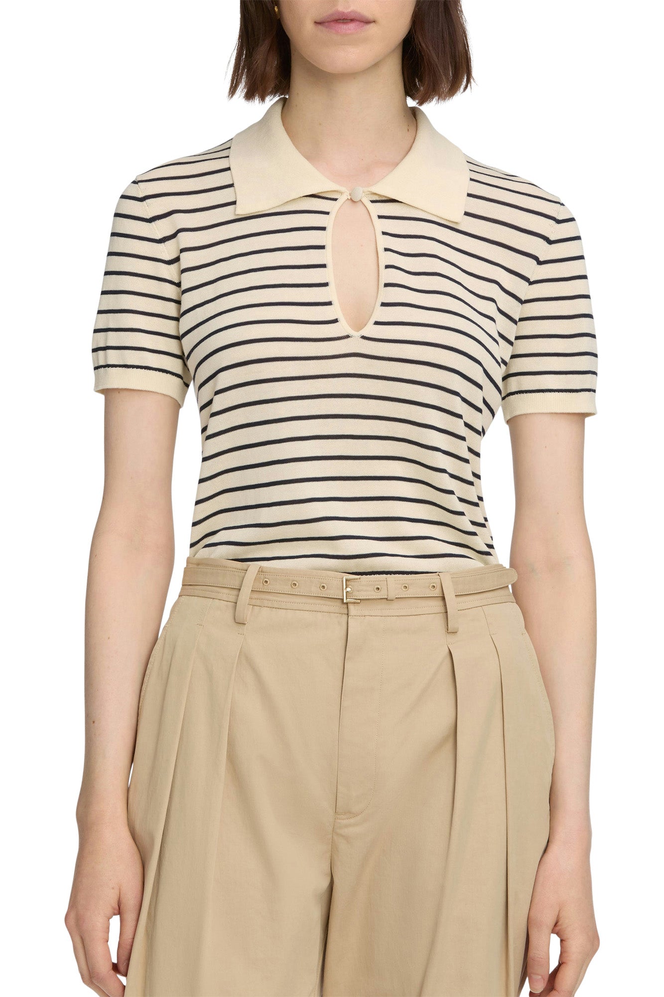 Frame Denim Keyhole Polo in Cream Multi