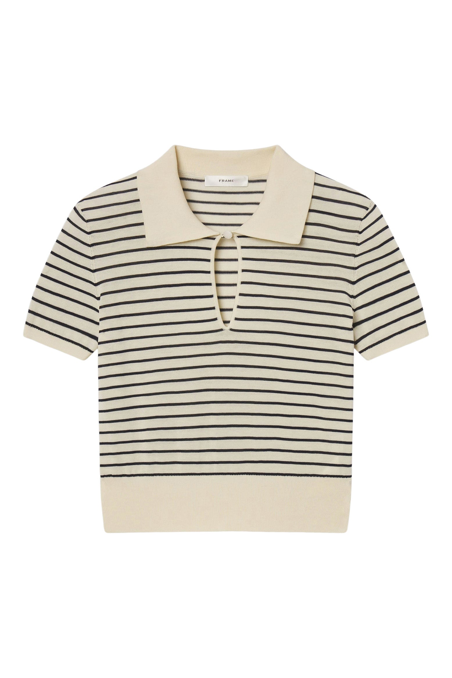 Frame Denim Keyhole Polo in Cream Multi