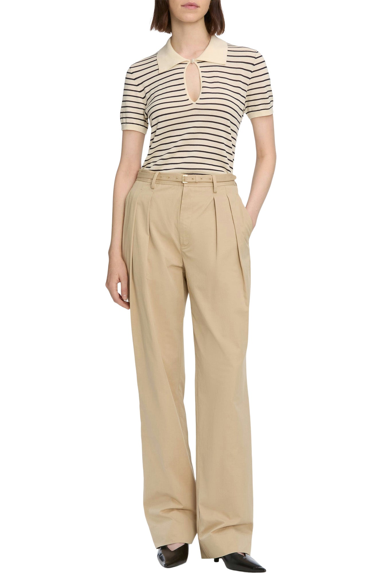 Frame Denim Keyhole Polo in Cream Multi