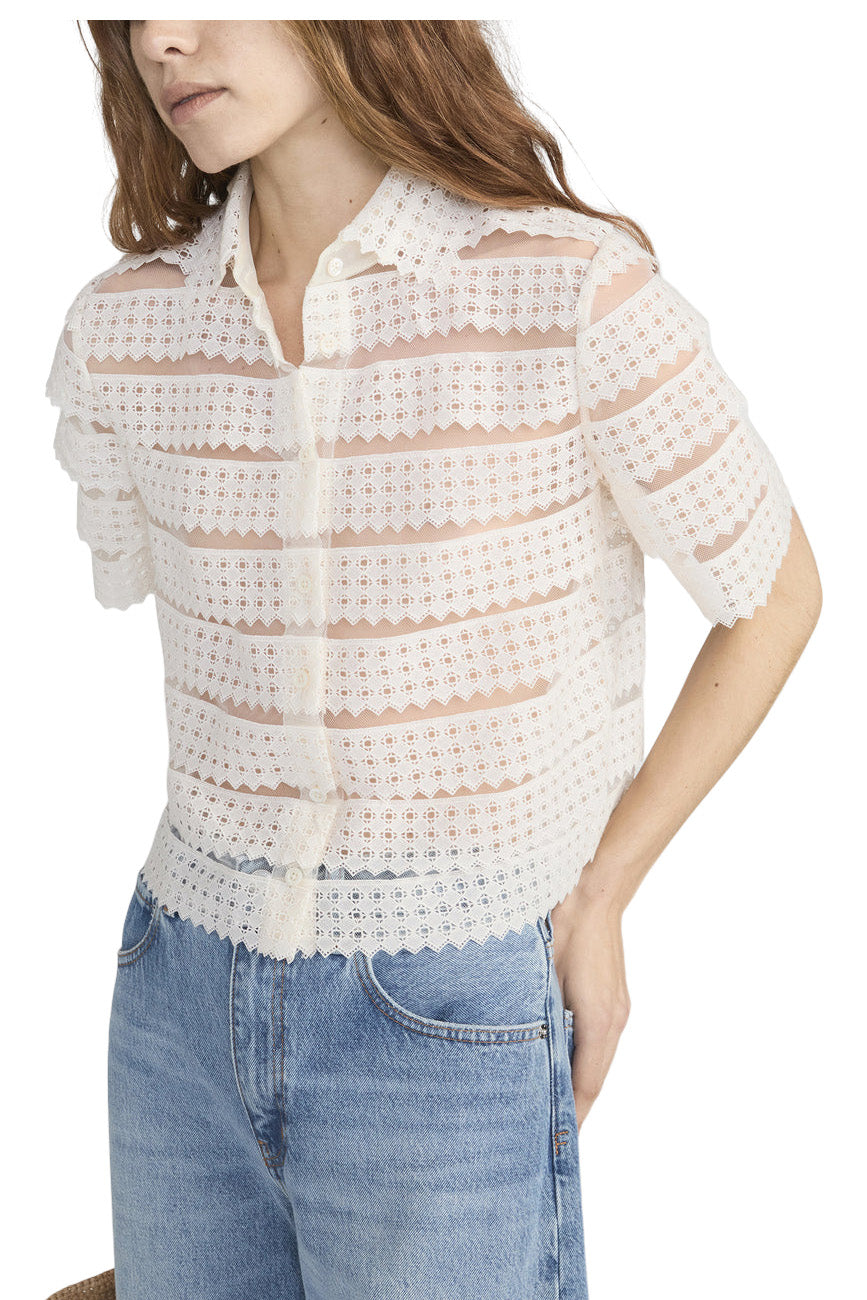 Frame Denim Lattice Crochet Blouse in Cream