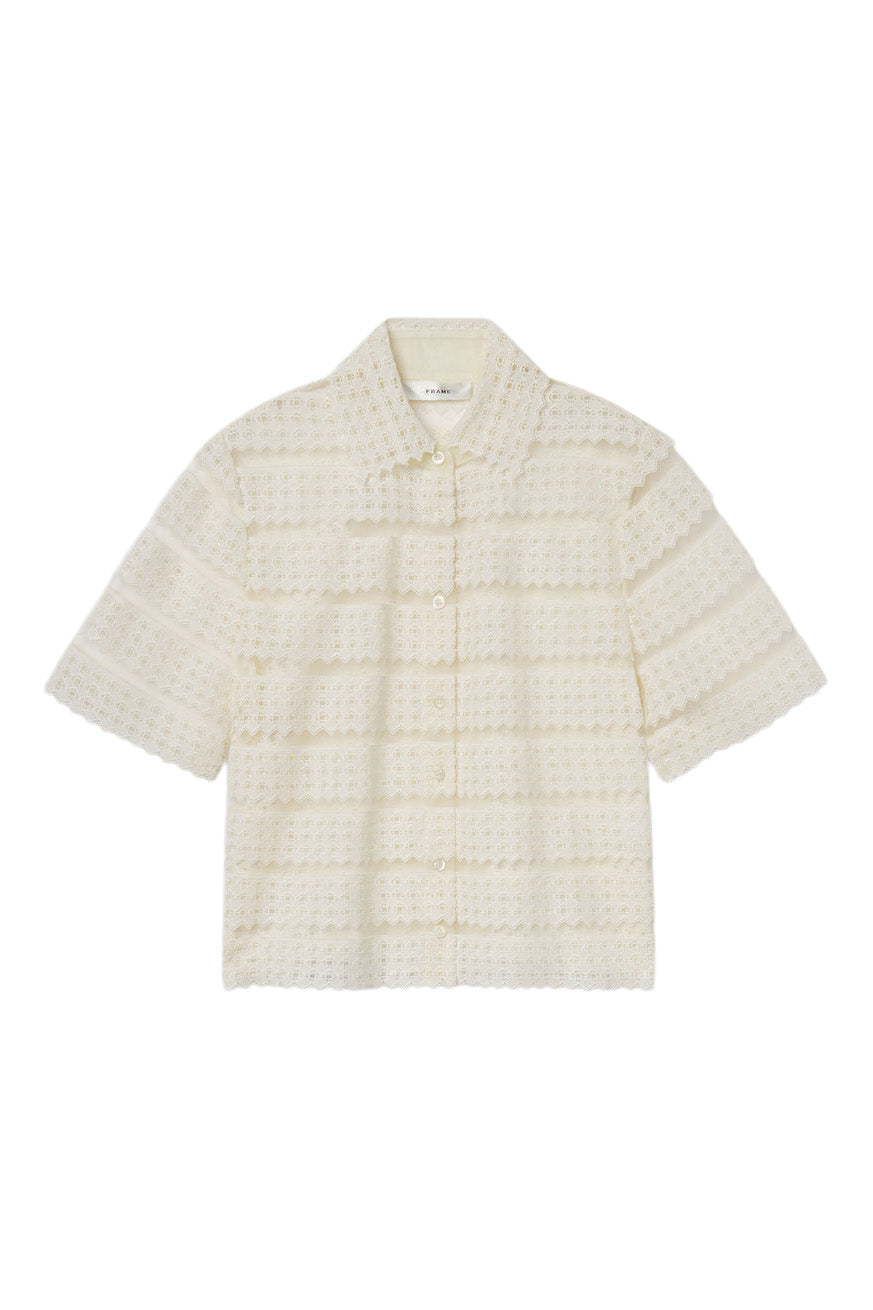 Frame Denim Lattice Crochet Blouse in Cream
