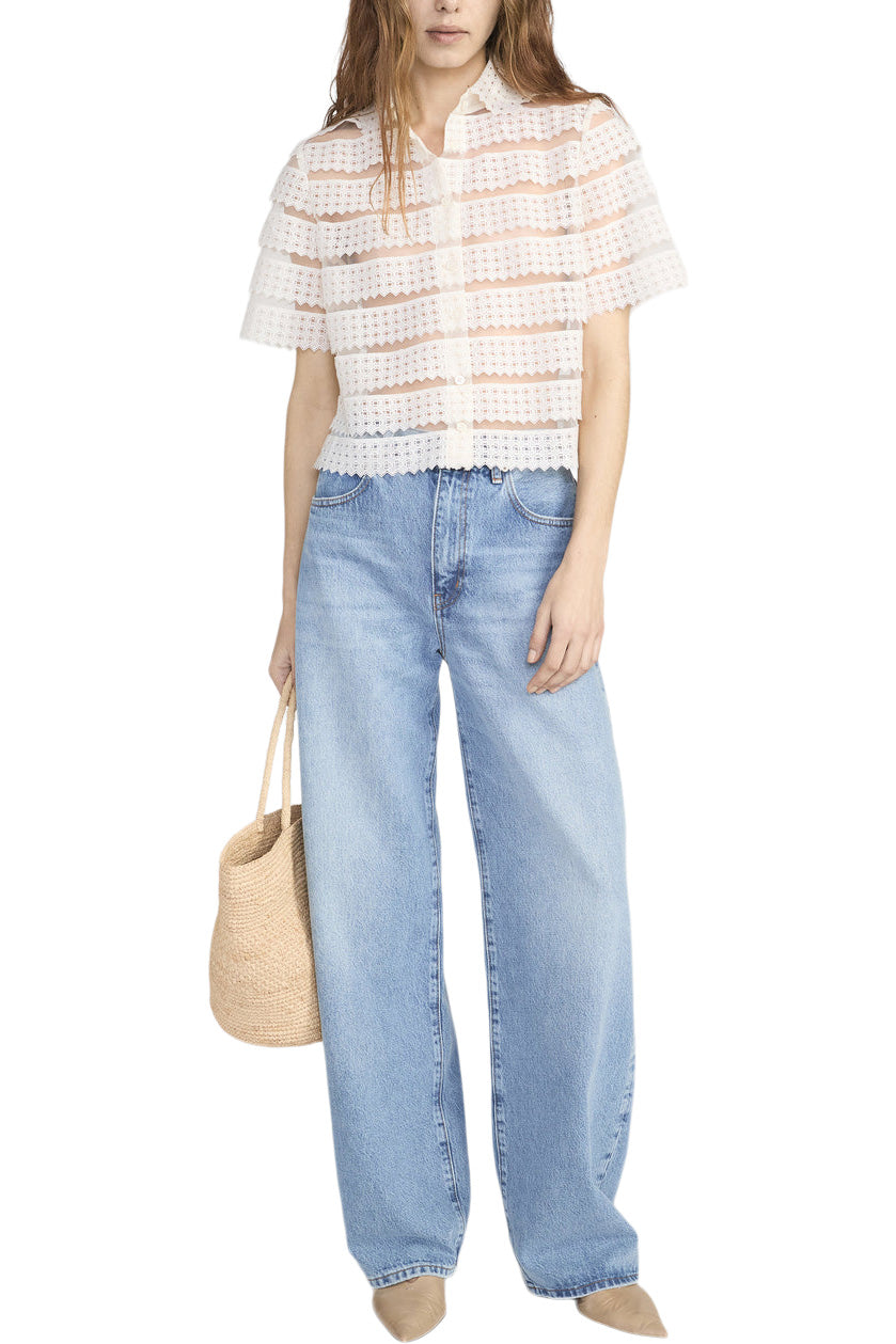 Frame Denim Lattice Crochet Blouse in Cream