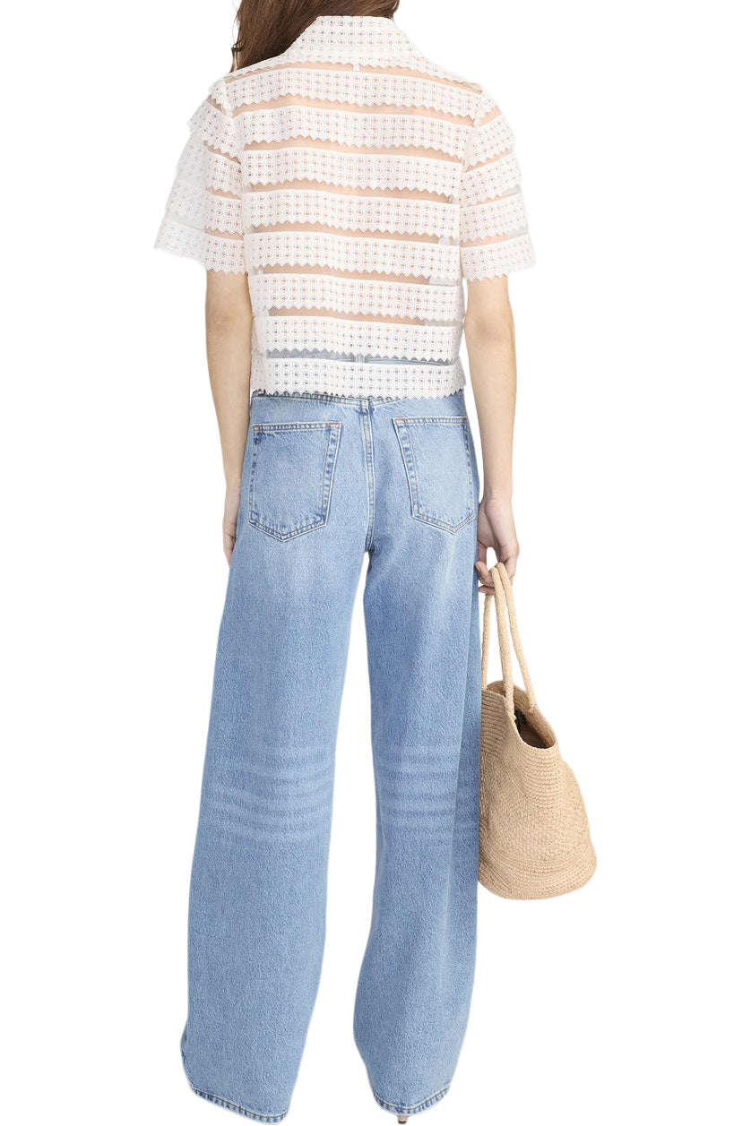 Frame Denim Lattice Crochet Blouse in Cream