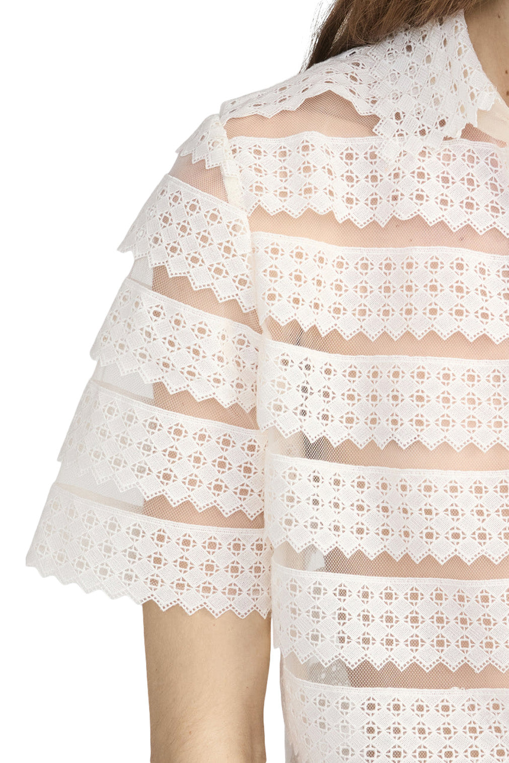 Frame Denim Lattice Crochet Blouse in Cream
