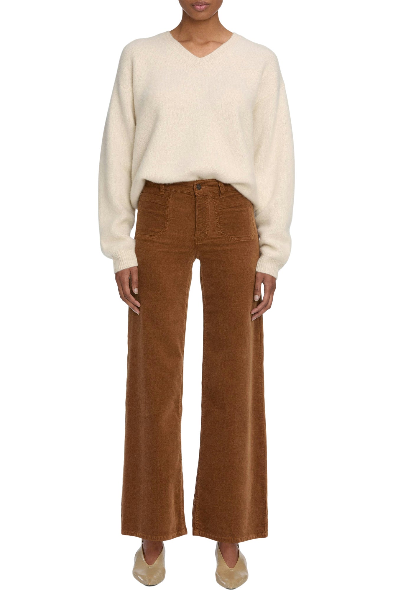 Frame Denim Le Slim Palazzo Modernist Pocket Corduroy in Maple Brown