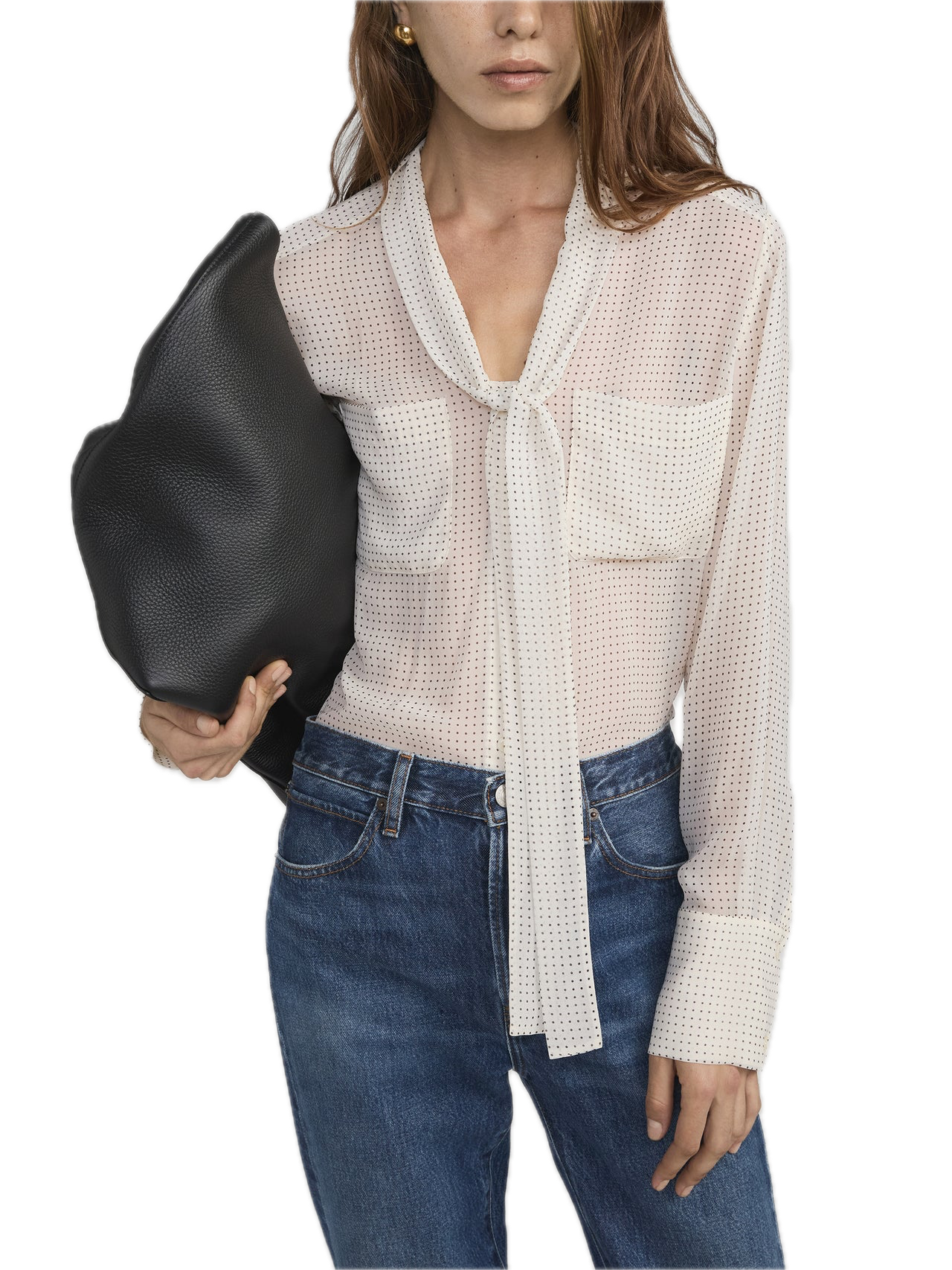 Frame Denim Polka Dot Modern Tie Blouse in Ecru Multi