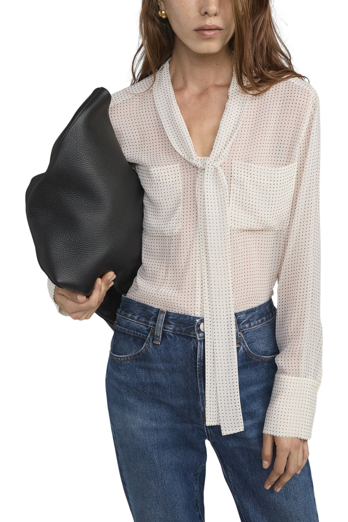 Frame Denim Polka Dot Modern Tie Blouse in Ecru Multi