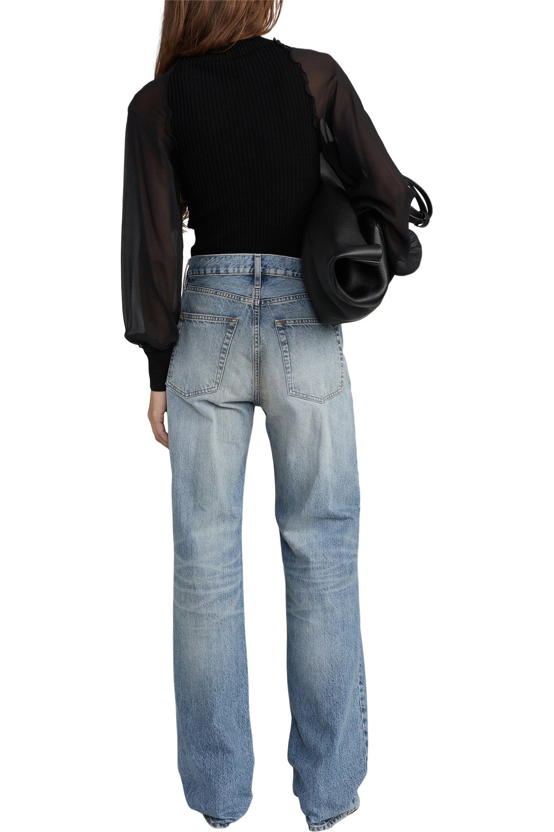 Frame Denim Sheer Sleeve Top in Black