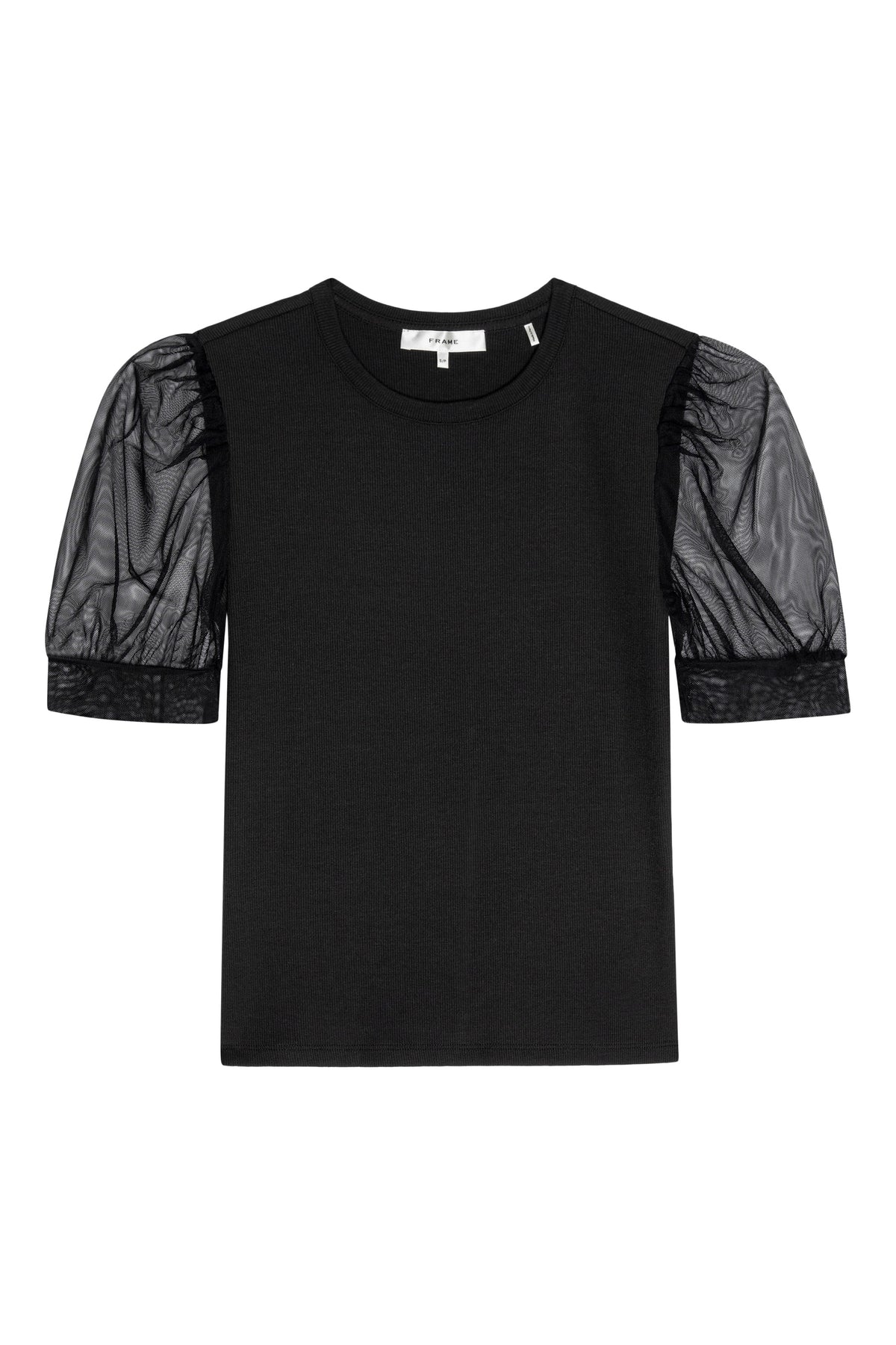 Frame Denim Tulle Sleeve Top in Black