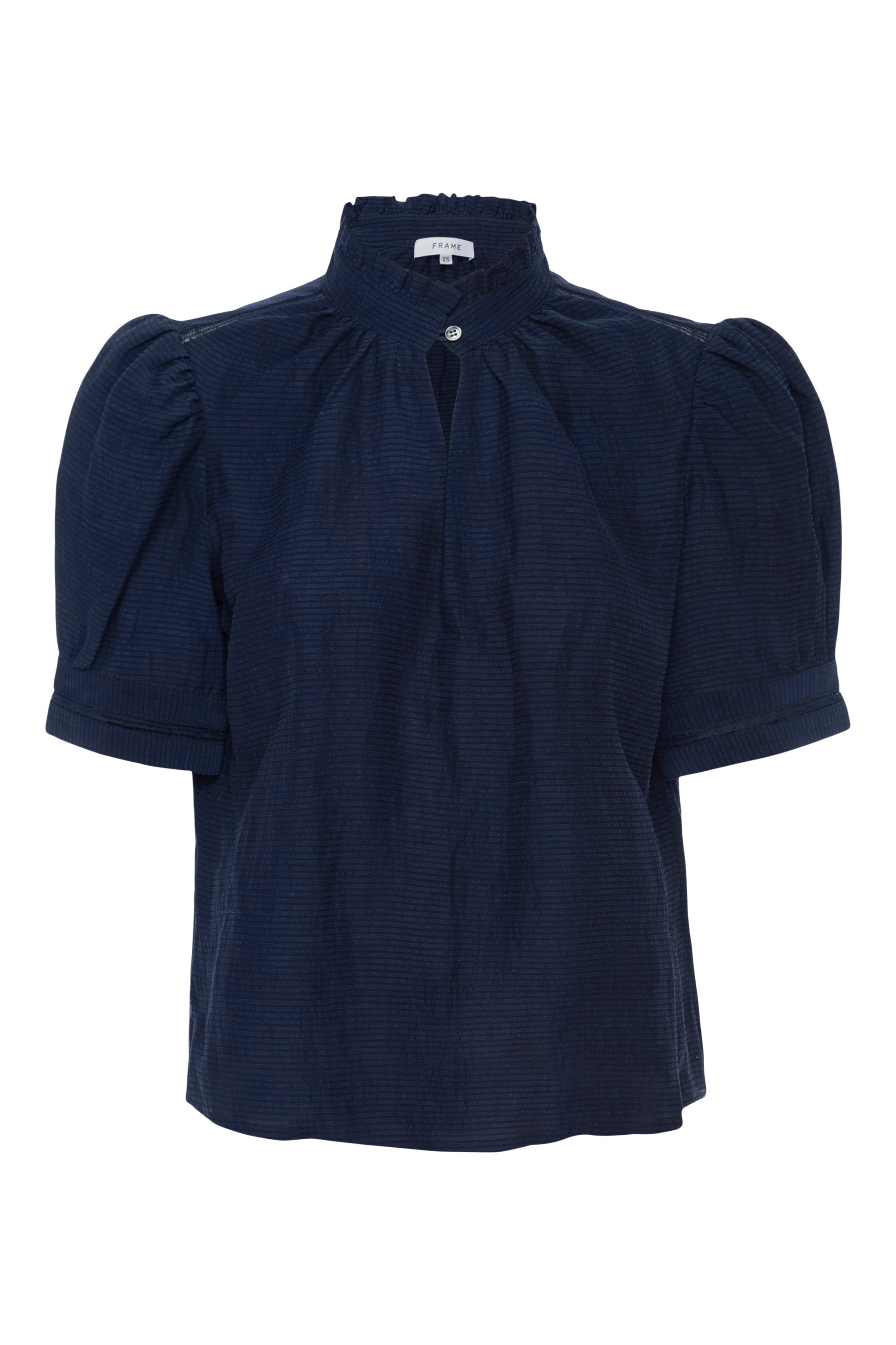 Frame Denim Ruffle Collar Inset Lace Top 
in Navy