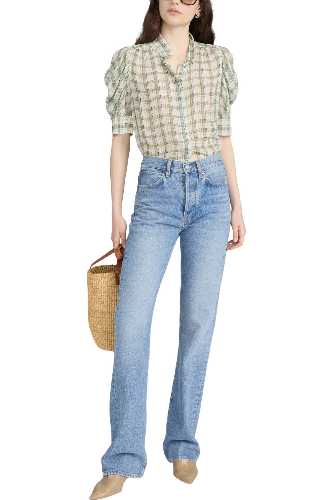 Frame Denim Gillian Top in Jade Green Plaid