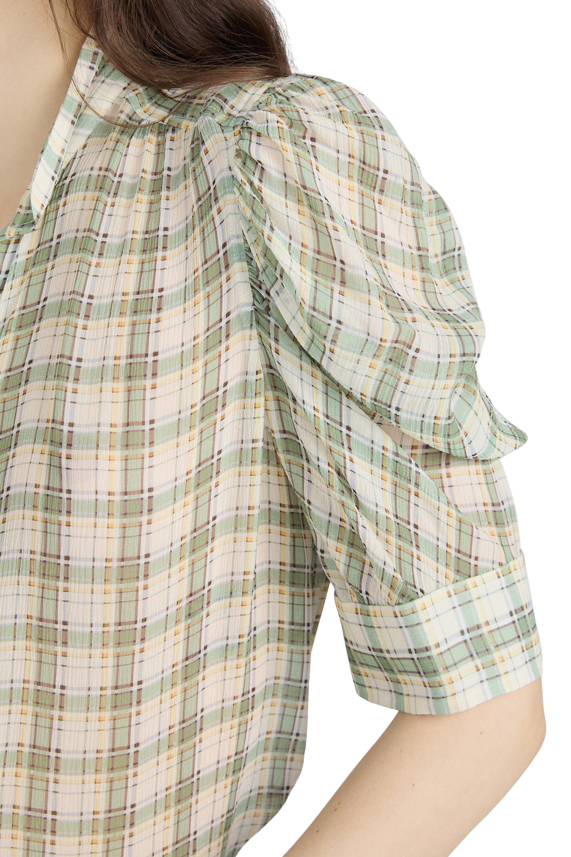 Frame Denim Gillian Top in Jade Green Plaid